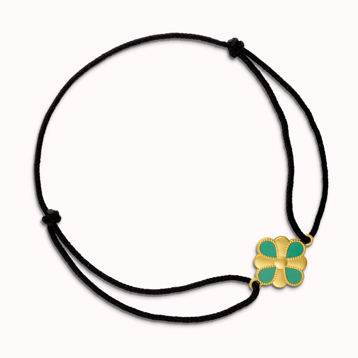 bracelet cordon rosace perlée vert en or jaune